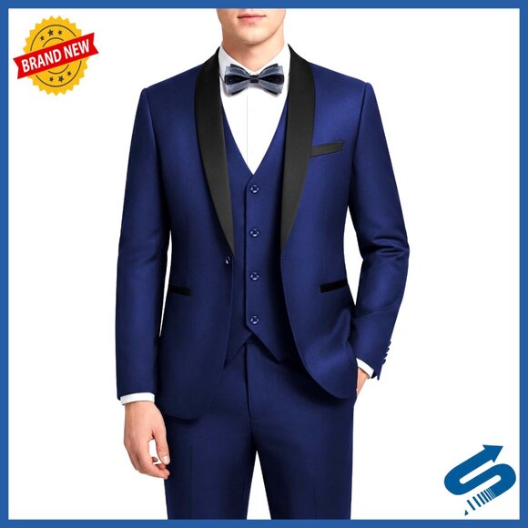 Slim Fit Tuxedo 3 Piece Set Shawl Lapel Blazer Vest Pants Formal Wear